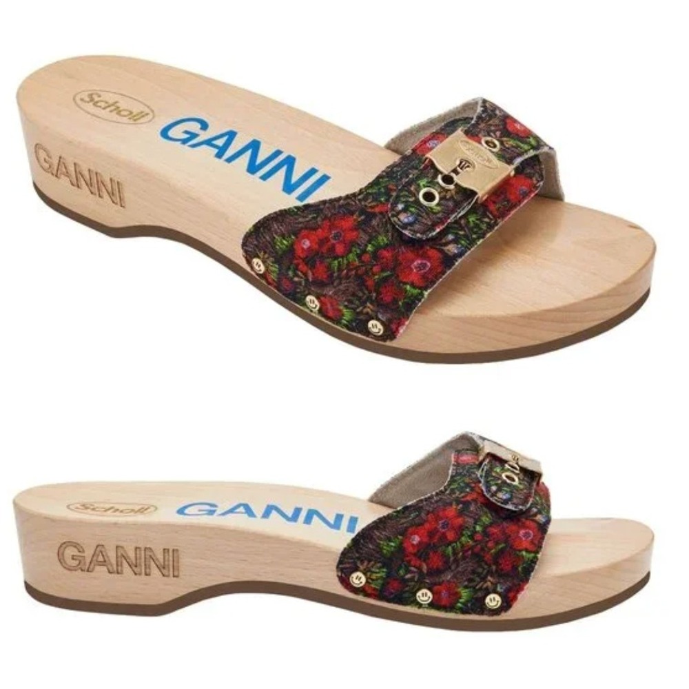 GANNI X Dr. Scholl's Original Clog Sandals Size‎ 10 Floral Beet Red Retro
